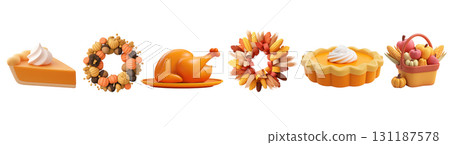 Thanksgiving treats and turkey pie decor, created AI, PNG 131187578