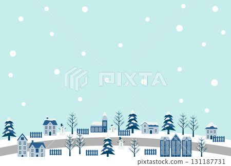 冬季賀卡，白天，雪，冬季，城市景觀，可愛，簡單，背景，插圖，明信片 131187731
