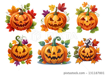 Halloween Jack-o'-lantern illustration set Halloween Jack-o'-lantern illustration set 131187801