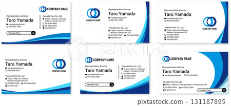 Business card template set Blue Wave 131187895