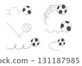 Bounced ball football comic manga effect, set doodle line hand drawn ball jump trajectory, ball motion expression. Sketch movement. 131187985