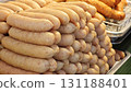 Chinese fish sausage in market. 131188401