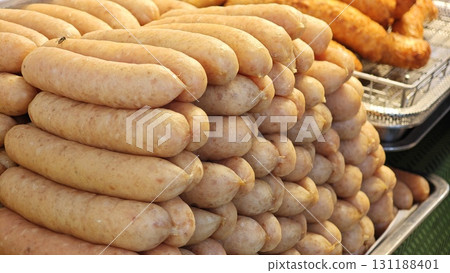 Chinese fish sausage in market. Chinese fish sausage in market. 131188401