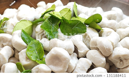 Steamed fish balls for Thai spicy salad. 131188411