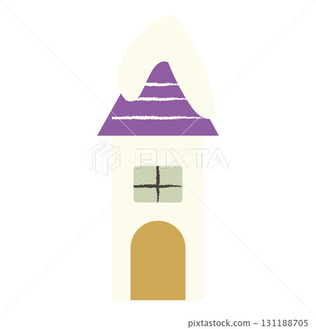 Illustration of a house with snow on its purple roof Illustration of a house with snow on its purple roof 131188705