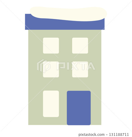 Illustration of a snow-covered building with a blue roof Illustration of a snow-covered building with a blue roof 131188711