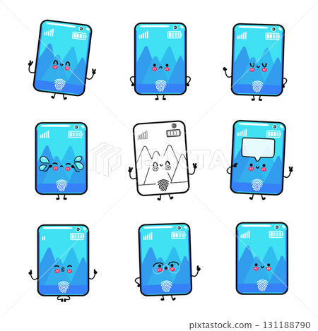 Cute smartphone mascot character showing diverse emotions 131188790