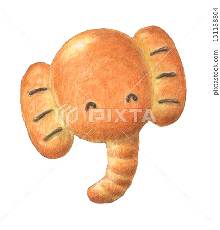 微笑的麵包象手繪水彩和彩色鉛筆插圖 131188804