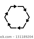 Vector illustration of a hexagon with six black arrows circulating 131189204