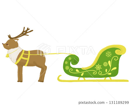 Illustration of reindeer pulling Santa's sleigh Illustration of reindeer pulling Santa's sleigh 131189299