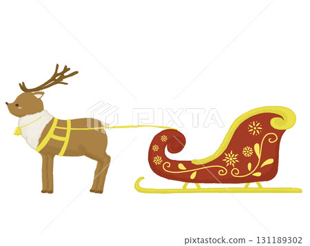 Illustration of reindeer pulling Santa's sleigh 131189302