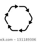 Vector illustration of a rounded hexagon with six black arrows circulating 131189306