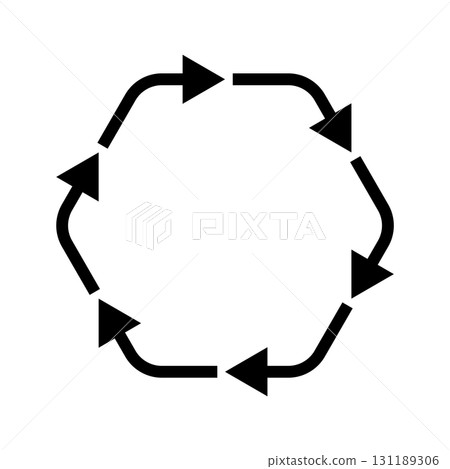 帶有六個黑色箭頭循環的圓角六邊形的向量插圖 帶有六個黑色箭頭循環的圓角六邊形的向量插圖 131189306