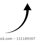 Vector illustration of a curved, tapered black arrow rising 131189307