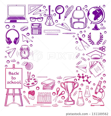 back to school square sketch chalk vector 131189562