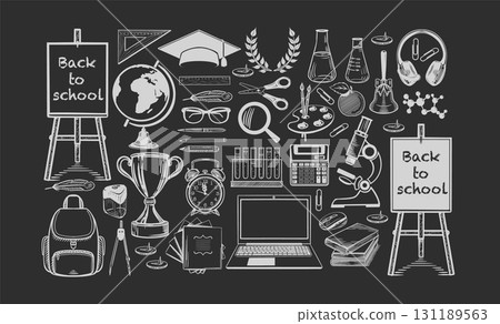 Back to school line icons sketch vector Back to school line icons sketch vector 131189563