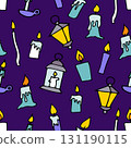 Doodle burning floating candles seamless pattern 131190115
