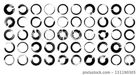 Grunge circles, brush strokes, lines, ink smudges, hand-drawn scribble shapes. Handmade sketchy marks, acrylic stains, charcoal streaks. Paint textures, dry brush effect. Vector illustration 131190305