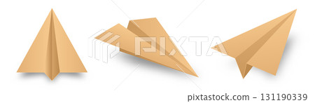 Realistic handmade paper planes collection on transparent background. Origami aircraft in flat style. Vector illustration. 131190339