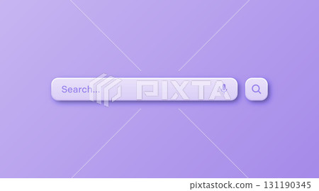 Colorful 3d search bar template. Internet browser engine with search box, address bar and text field. UI design, website interface element with web icons and push button. Vector illustration 131190345