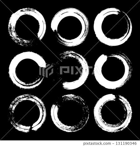 Grunge circles, brush strokes, lines, ink smudges, hand-drawn scribble shapes. Handmade sketchy marks, acrylic stains, charcoal streaks. Paint textures, dry brush effect. Vector illustration 131190346