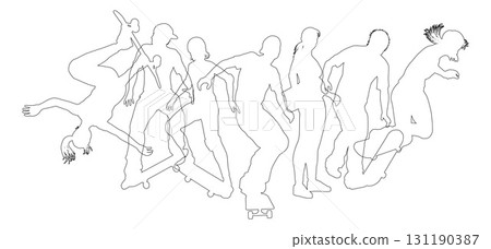 Skateboard Skateboarders Silhouette Group Skateboard Skateboarders Silhouette Group 131190387