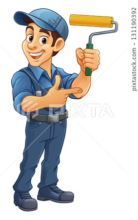 Painter Decorator Cartoon Paint Roller Handyman 131190392