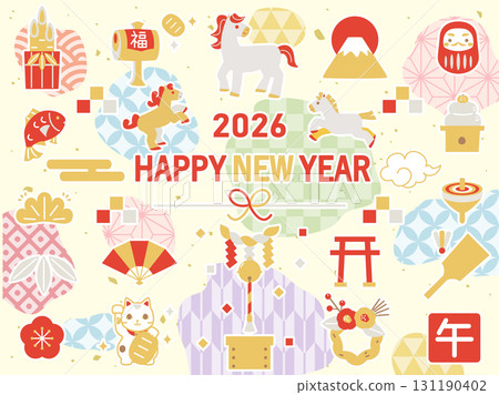 2026年馬年新年賀卡可用插圖集(白邊版) 2026年馬年新年賀卡可用插圖集(白邊版) 131190402