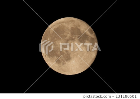 A full moon floating in the dark night, with even the craters visible 131190501
