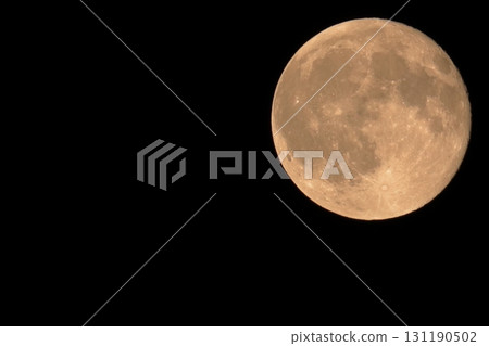 A full moon floating in the dark night, with even the craters visible 131190502