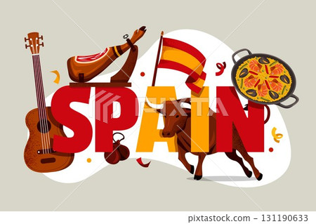 Flat Hand Drawn Traditions of Spain Illustration 131190633