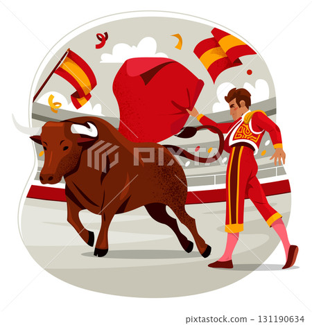 Vibrant Flat Hand Drawn Bullfighting and Traditional Composition 131190634