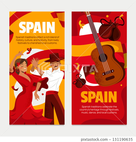 Flat Hand-Drawn Spanish Traditions Vertical Banner Set 131190635