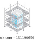 建築物周圍施工腳手架的等距插圖 131190659