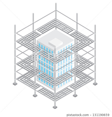 Isometric illustration of construction scaffolding surrounding a building Isometric illustration of construction scaffolding surrounding a building 131190659