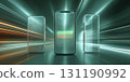 Futuristic smartphone screen with data charts and high-speed information processing 131190992