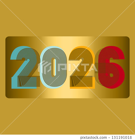 Modern cover background with colorful 2026 number on golden foil  background. Graphic design vector illustration for Happy New Year Christmas Banner Greeting Card Invitation Poster Flyer Party Symbol 131191018