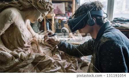 A professional sculptor uses virtual reality to digitally enhance his wooden carvings A professional sculptor uses virtual reality to digitally enhance his wooden carvings 131191054