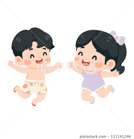 Cartoon Children Jumping with Excitement 131191246