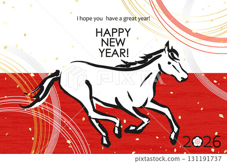 2026年日本新年材料：紅白相間的馬和水引 131191737