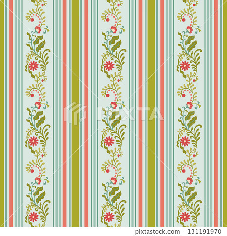 Pastel Striped Floral Seamless Pattern 131191970