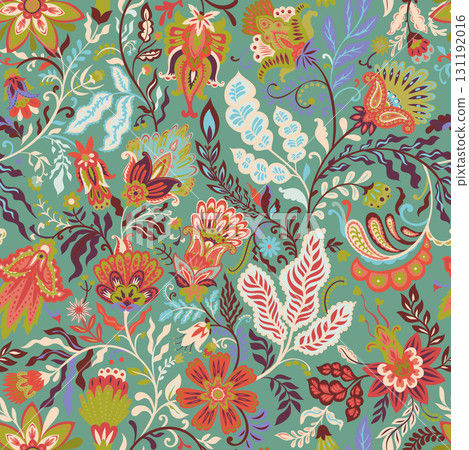 Detailed Folk Floral Seamless Pattern 131192016