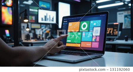 AI-Powered Content Creation - Marketer Using AI Software to Generate Custom Digital Ads A digital marketer is using AI software 131192060