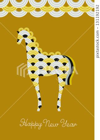 新年素材：以藍色海洋波紋圖案的駿馬為主題的夢幻時尚新年賀卡素材（馬年） 131192192