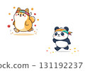 Cute Shiba Inu and panda character illustration enjoying autumn jogging (white background, health, exercise) 131192237