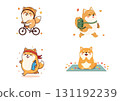 Autumn Shiba Inu and Sports Illustration / Relaxation and Health Character Material (A4 (landscape)) 131192239