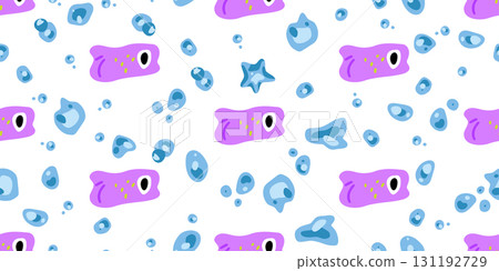 Seamless Purple Fish Bubble Pattern 131192729