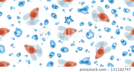 Seamless Goldfish Water Bubble Pattern 131192747