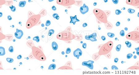Seamless Pink Fish Water Pattern 131192748