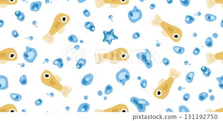 Seamless Yellow Fish Bubble Pattern Seamless Yellow Fish Bubble Pattern 131192750